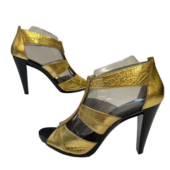 MICHAEL Michael KORS Size 9.5M Berkeley T-Strap Gold Python Snake Leather Design - Picture 10 of 10